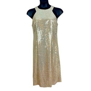 Molly Malloy Evening gold metallic cocktail / party dress, size 14